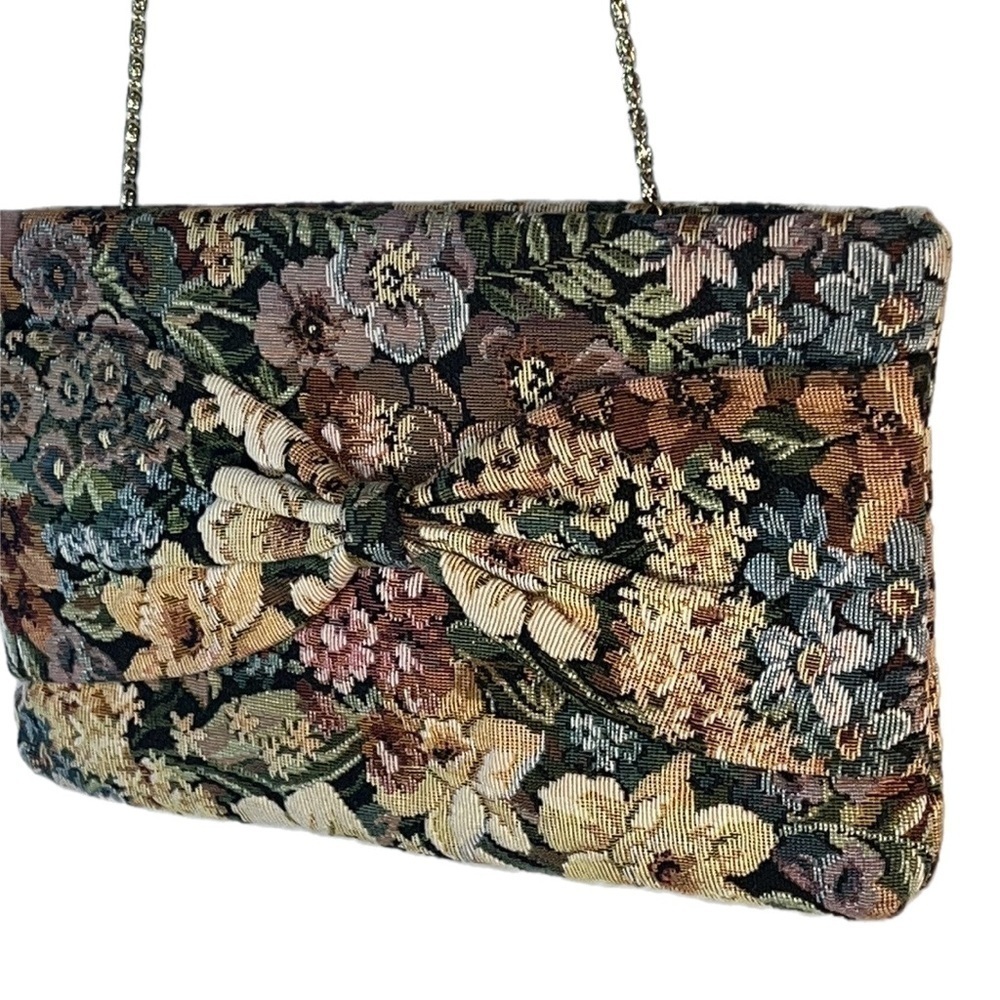 EVC Vintage Tapestry Bow Floral Clutch/ Shoulder Bag Pristine condition! - Picture 3 of 13